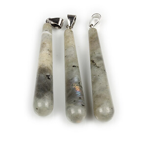 Pandantiv lacrima labradorite cu agatatoare argintiu inchis 59x10mm
