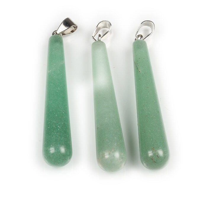 Pandantiv lacrima aventurin verde cu agatatoare argintiu inchis 59x10mm