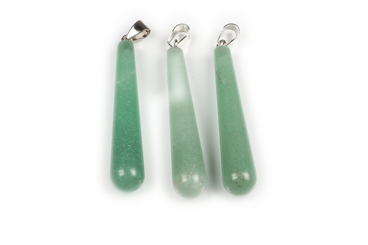 Pandantiv lacrima aventurin verde cu agatatoare argintiu inchis 59x10mm