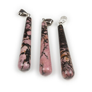 Pandantiv lacrima rodonit cu agatatoare argintiu inchis 59x10mm