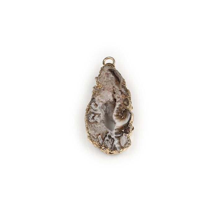 Pandantiv agata druzy gri in  montura aurie 36x16mm