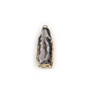 Pandantiv agata druzy gri in  montura aurie 39x14mm