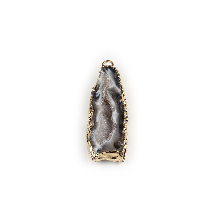 Pandantiv agata druzy gri in  montura aurie 39x14mm
