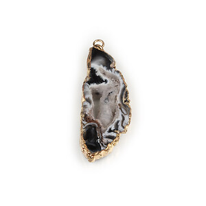 Pandantiv agata druzy gri in  montura aurie 50x18mm