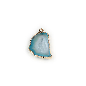 Pandantiv agata druzy albastra in  montura aurie 31x19mm