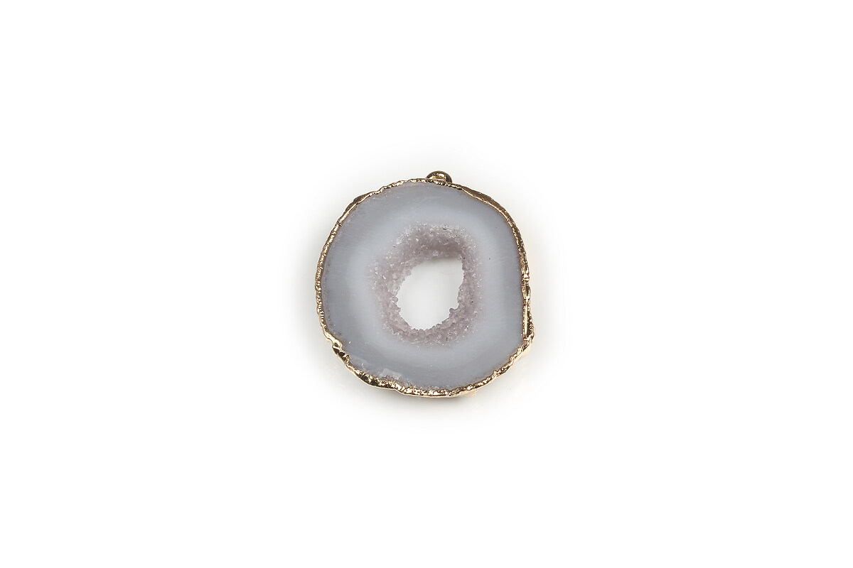 Pandantiv agata druzy gri in  montura aurie 32x27mm