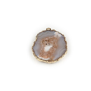 Pandantiv agata druzy gri in  montura aurie 33x28mm