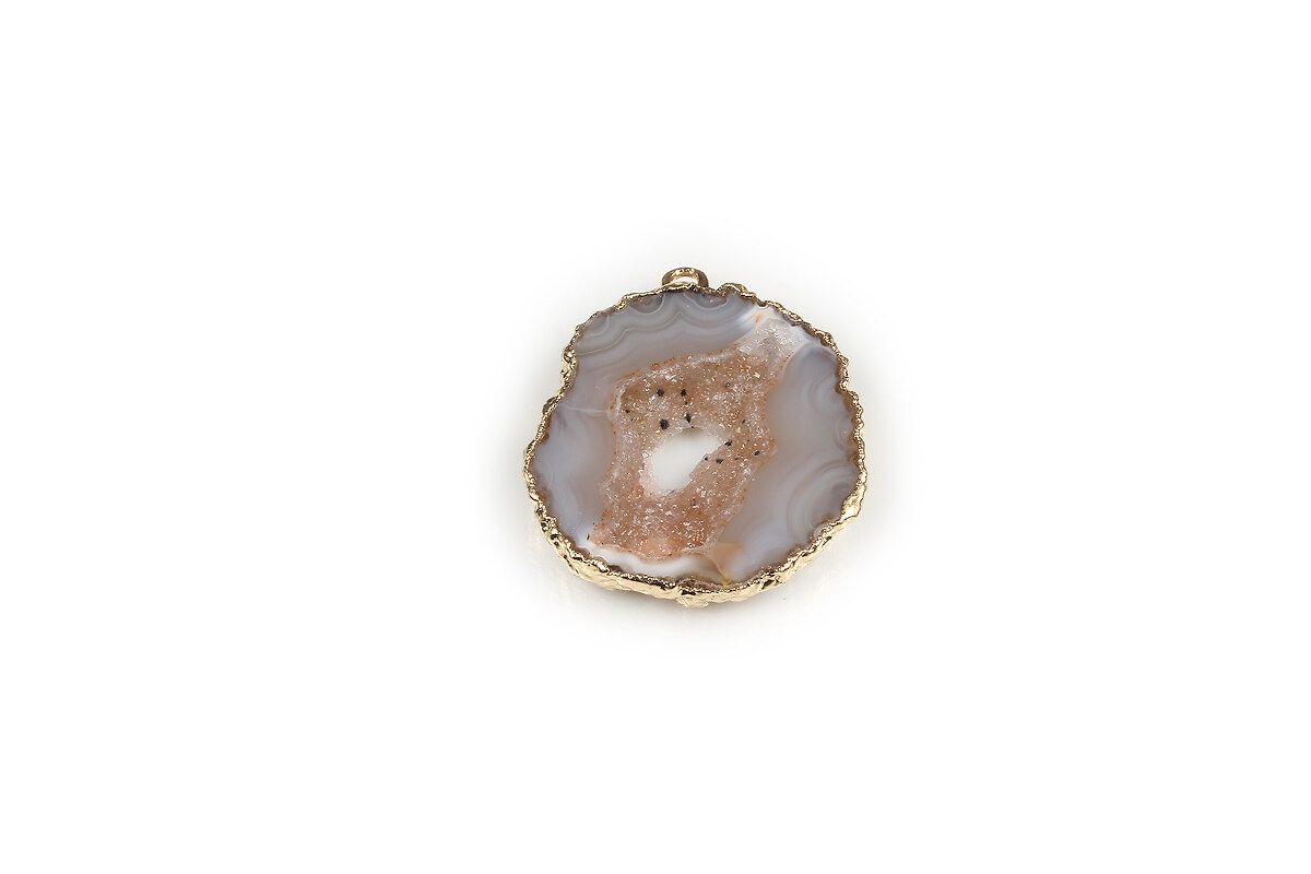 Pandantiv agata druzy gri in  montura aurie 33x28mm