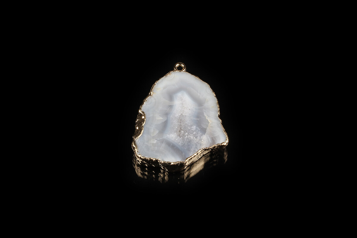 Pandantiv agata druzy gri in  montura aurie 38x28mm