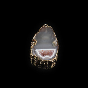 Pandantiv agata druzy gri in  montura aurie 38x24mm