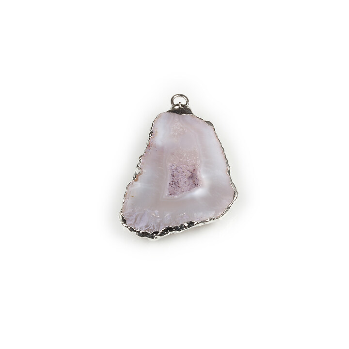 Pandantiv agata druzy gri in  montura argintie 35x22mm