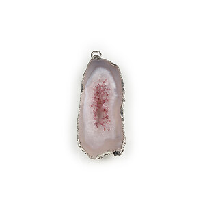 Pandantiv agata druzy gri in  montura argintie 45x17mm
