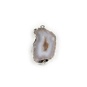 Pandantiv agata druzy gri in  montura argintie 37x20mm