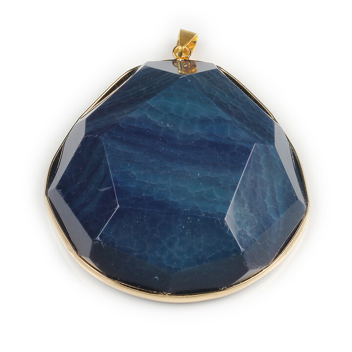 Pandantiv agata crackle fatetata albastra in montura aurie 65x55mm