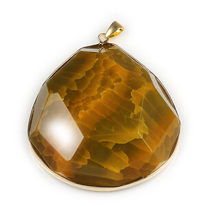 Pandantiv agata crackle fatetata galbena in montura aurie 65x55mm