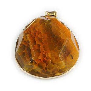 Pandantiv agata crackle fatetata galbena in montura aurie 65x55mm