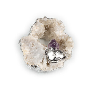 Pandantiv Druzy Agata cu ametist in montura argintie 48x41mm