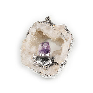 Pandantiv Druzy Agata cu ametist in montura argintie 52x41mm