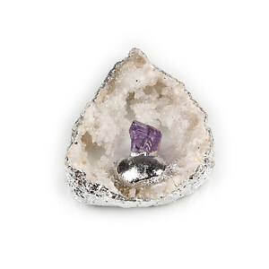 Pandantiv Druzy Agata cu ametist in montura argintie 47x40mm