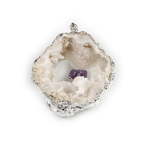 Pandantiv Druzy Agata cu ametist in montura argintie 48x39mm