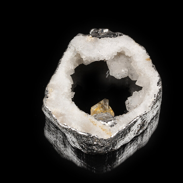 Pandantiv Druzy Agata cu citrine in montura argintie 55x45mm