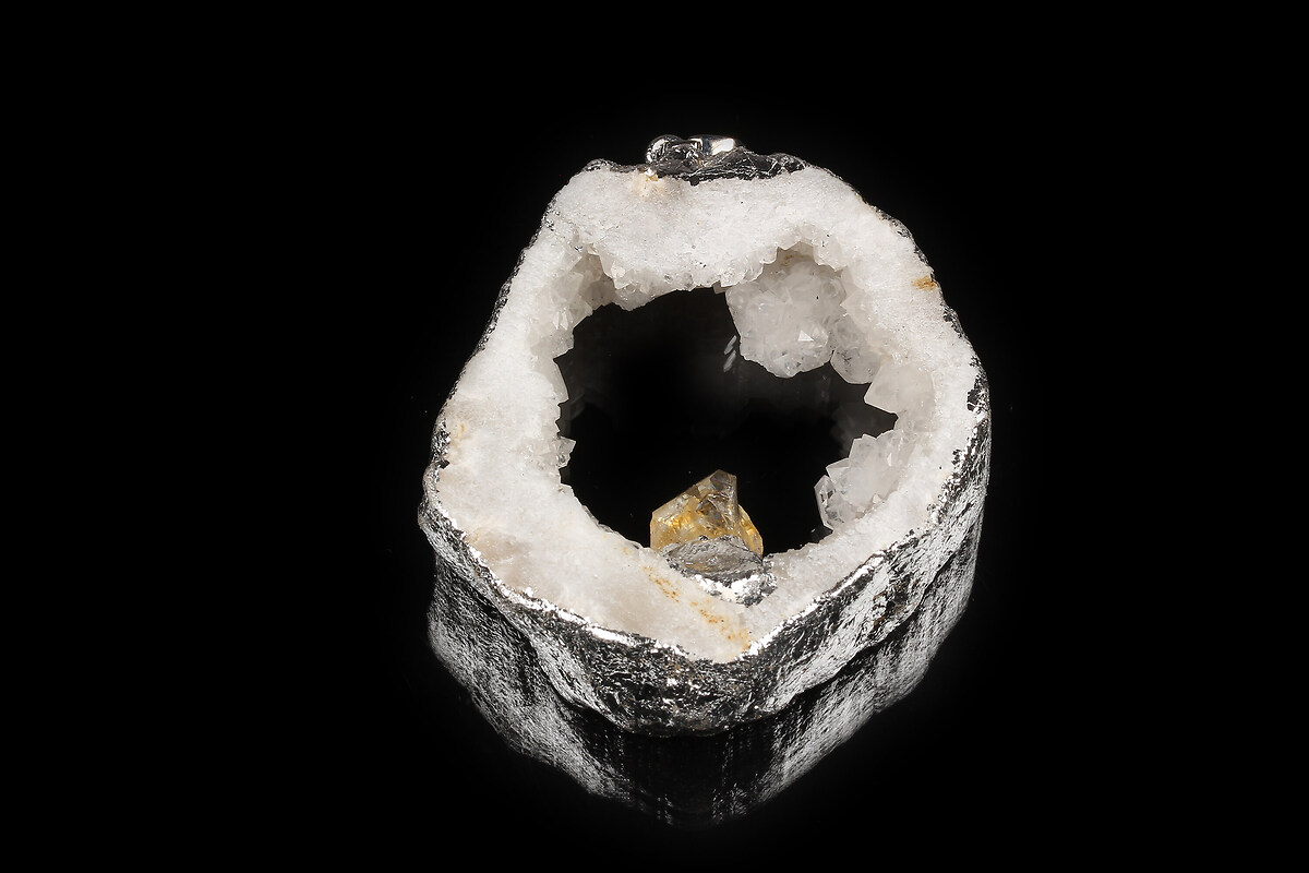 Pandantiv Druzy Agata cu citrine in montura argintie 55x45mm