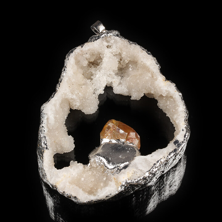 Pandantiv Druzy Agata cu citrine in montura argintie 65x48mm