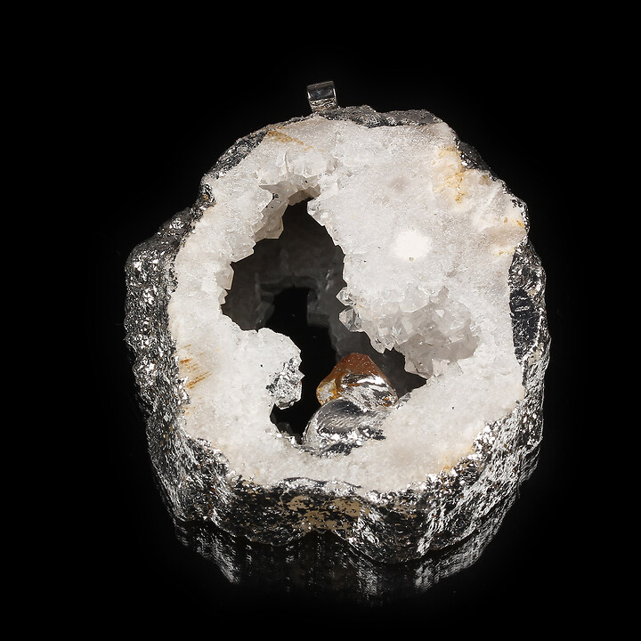 Pandantiv Druzy Agata cu citrine in montura argintie 58x47mm