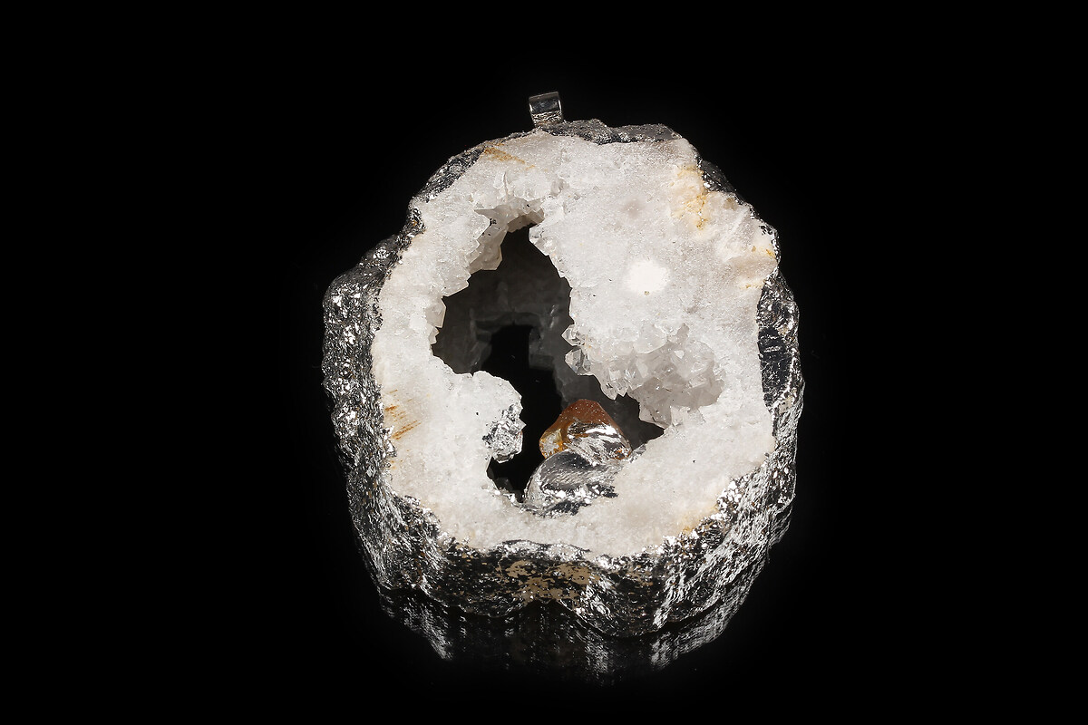 Pandantiv Druzy Agata cu citrine in montura argintie 58x47mm