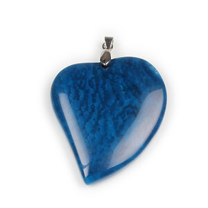 Pandantiv Agata crackle inima albastra cu agatatoare argintiu inchis 52x41mm