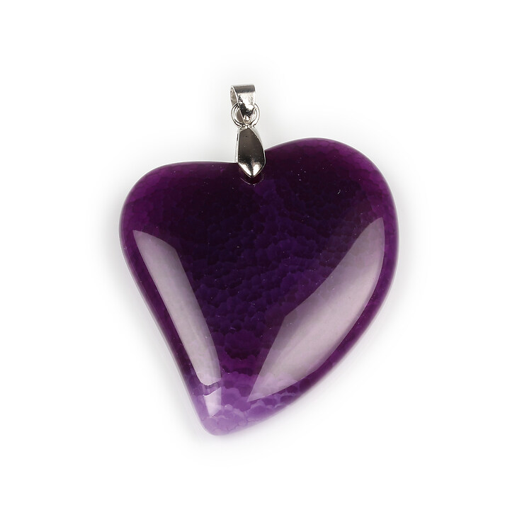 Pandantiv Agata crackle inima mov cu agatatoare argintiu inchis 52x41mm