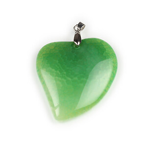 Pandantiv Agata crackle inima verde cu agatatoare argintiu inchis 52x41mm