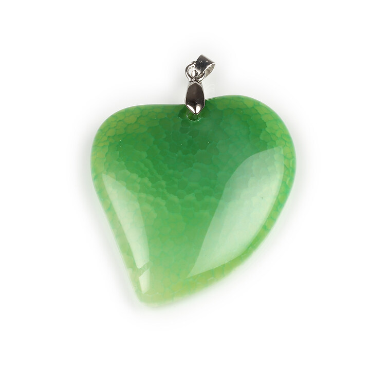 Pandantiv Agata crackle inima verde cu agatatoare argintiu inchis 52x41mm