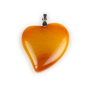 Pandantiv Agata crackle inima galbena cu agatatoare argintiu inchis 52x41mm