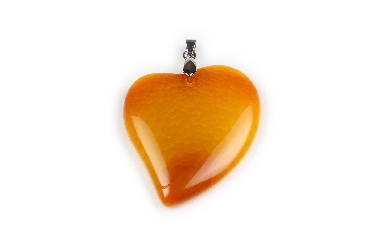 Pandantiv Agata crackle inima galbena cu agatatoare argintiu inchis 52x41mm