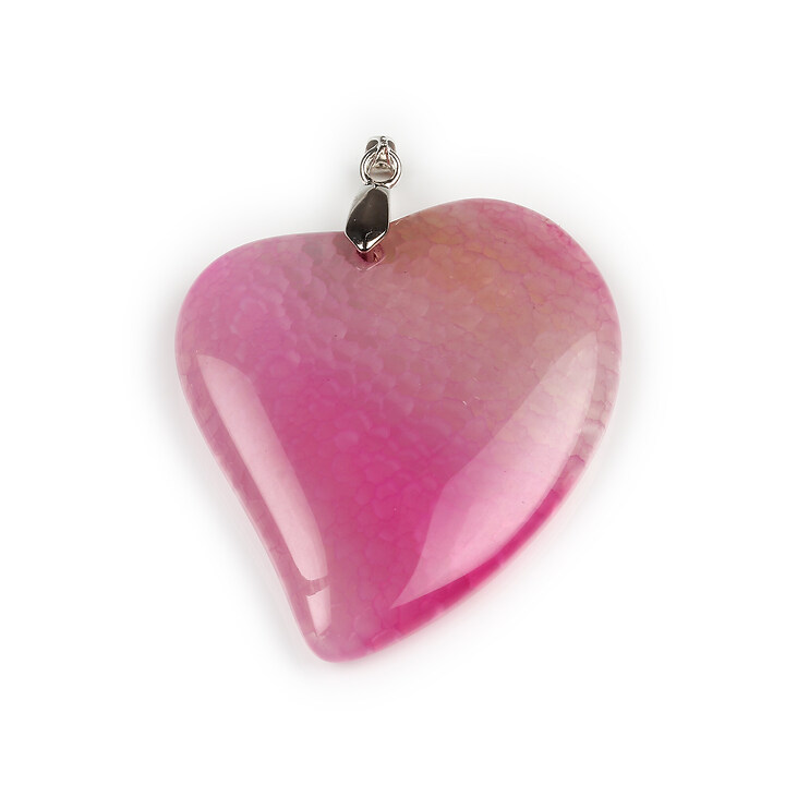 Pandantiv Agata crackle inima roz cu agatatoare argintiu inchis 52x41mm