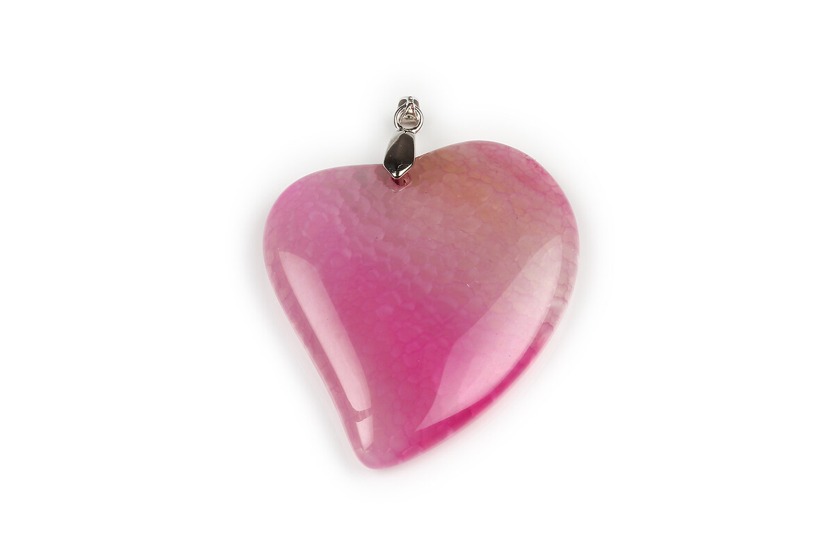 Pandantiv Agata crackle inima roz cu agatatoare argintiu inchis 52x41mm
