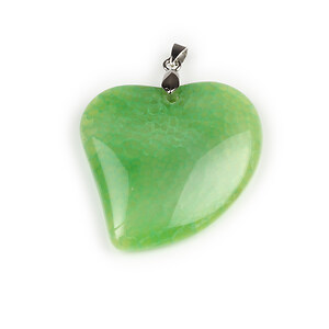Pandantiv Agata crackle inima verde cu agatatoare argintiu inchis 52x41mm