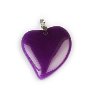 Pandantiv Agata crackle inima  mov cu agatatoare argintiu inchis 52x41mm