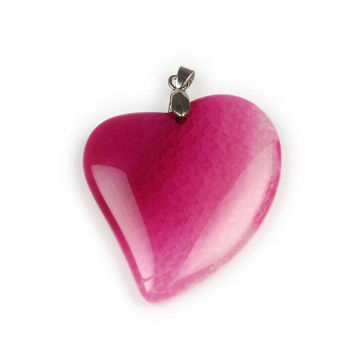 Pandantiv Agata crackle inima roz cu agatatoare argintiu inchis 52x41mm