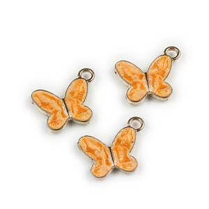 Charm mini pandantiv auriu emailat fluture 14x17mm - portocaliu