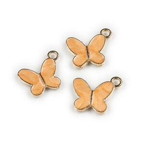 Charm mini pandantiv auriu emailat fluture 14x17mm - portocaliu deschis