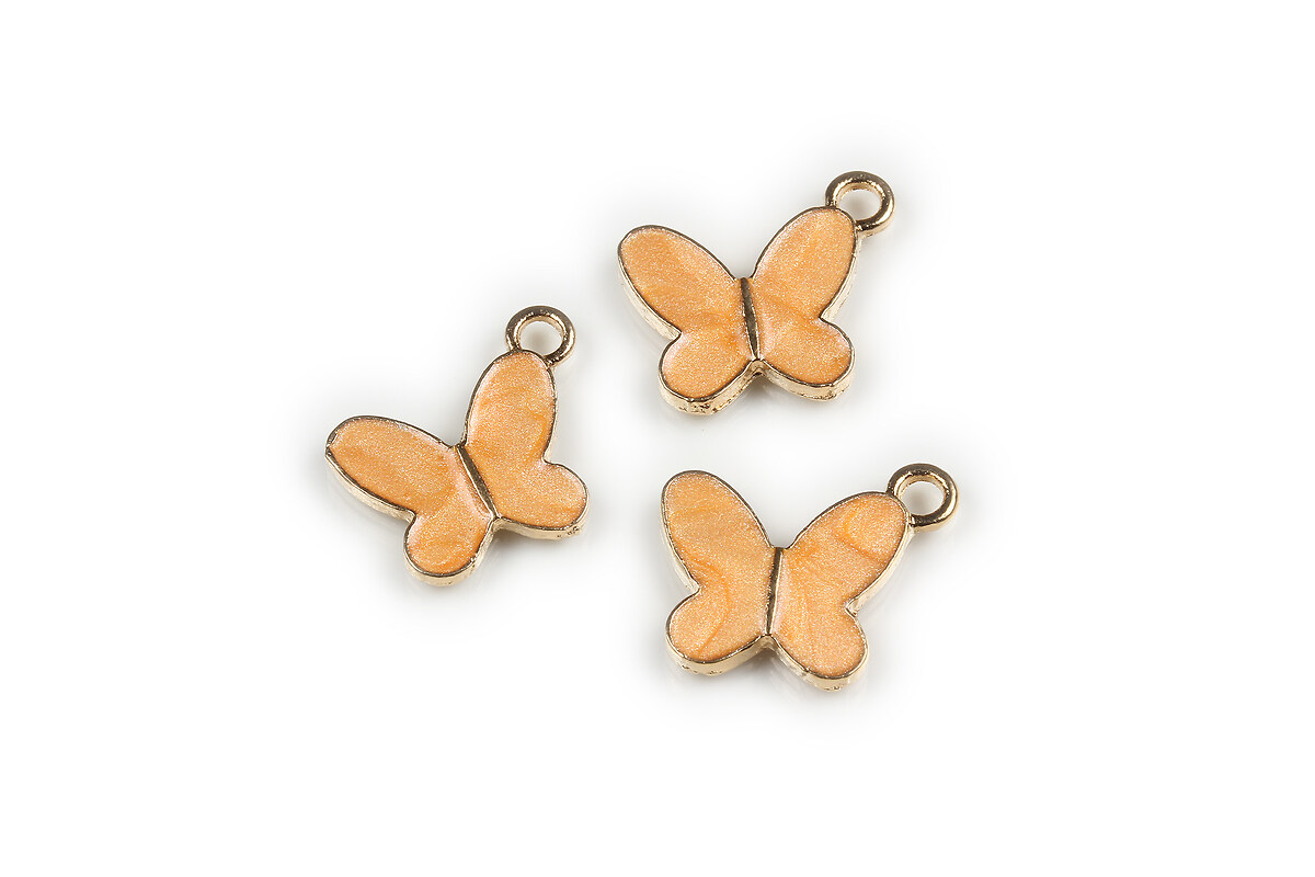 Charm mini pandantiv auriu emailat fluture 14x17mm - portocaliu deschis