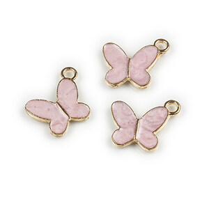Charm mini pandantiv auriu emailat fluture 14x17mm - roz lila