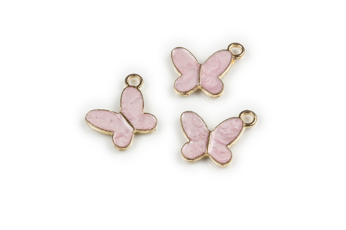 Charm mini pandantiv auriu emailat fluture 14x17mm - roz lila