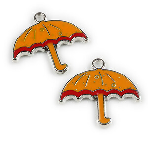 Charm mini pandantiv argintiu emailat umbrela 26x28mm - portocaliu