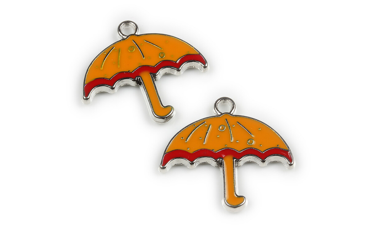 Charm mini pandantiv argintiu emailat umbrela 26x28mm - portocaliu