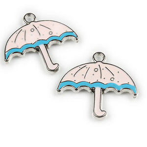 Charm mini pandantiv argintiu emailat umbrela 26x28mm - roz bleu