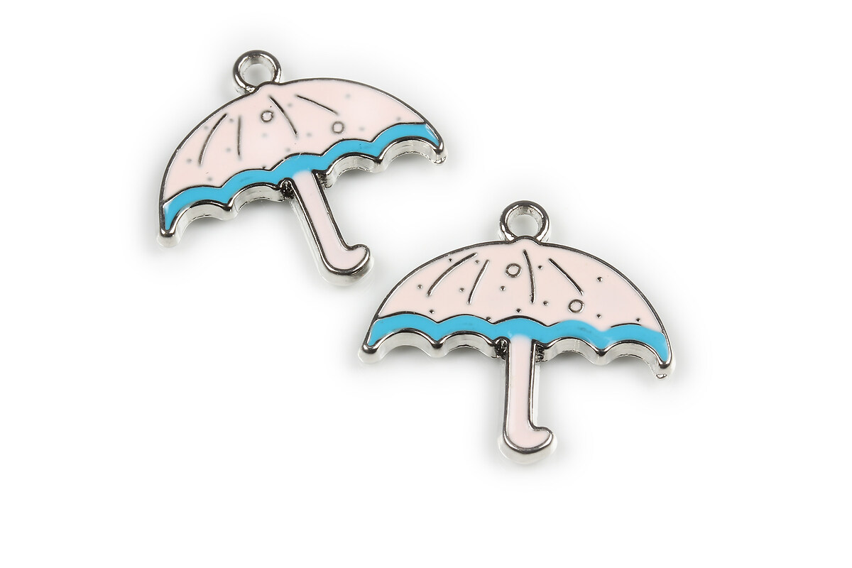 Charm mini pandantiv argintiu emailat umbrela 26x28mm - roz bleu