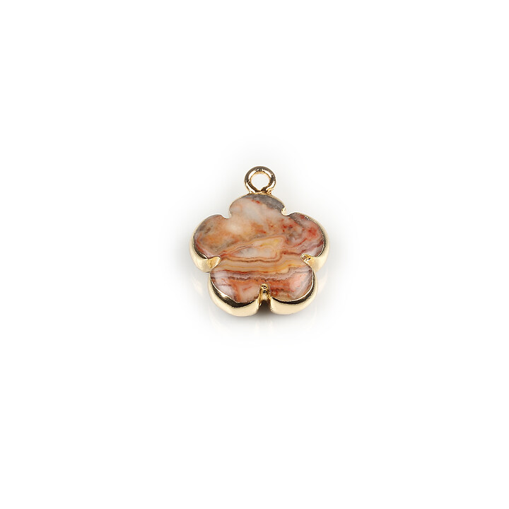 Pandantiv crazy agate floare in montura aurie 24x21mm